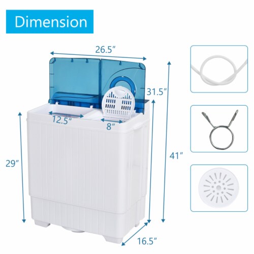 Portable Semi-automatic Washing Machine 26 lbs Twin Tub Laundry Washer Blue Perspective: back