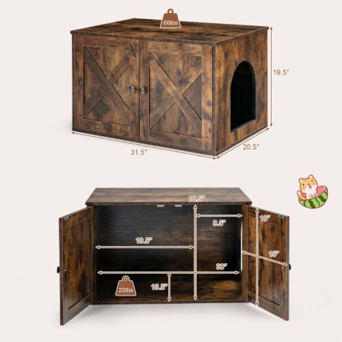 Wooden Cat Litter Box Enclosure Hidden Furniture w/ Divider Pet