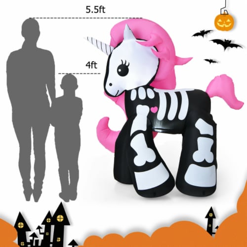 5.5ft Inflatable Skeleton Unicorn Halloween Decoration w/ Built-in LED Lights Perspective: back