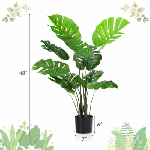 2 Pack Artificial Monstera Deliciosa Tree 4ft Faux Plant w/ Cement-Filled Pot Perspective: back