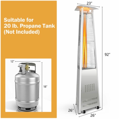 42,000 BTU Stainless Steel Pyramid Patio Heater Glass Tube Flame W/ Wheels Perspective: back