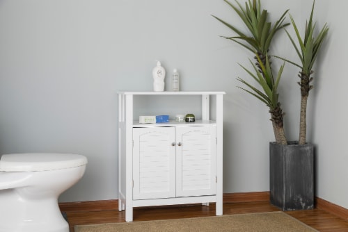 Elegant Home Fashions Wooden Bathroom Floor Cabinet & Shelf 2 Door White S0670 Perspective: back