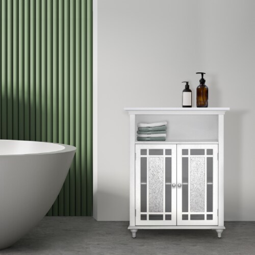 Teamson Home Wooden Bathroom Floor Storage Cabinet Room Space Saver Organizer, White Perspective: back