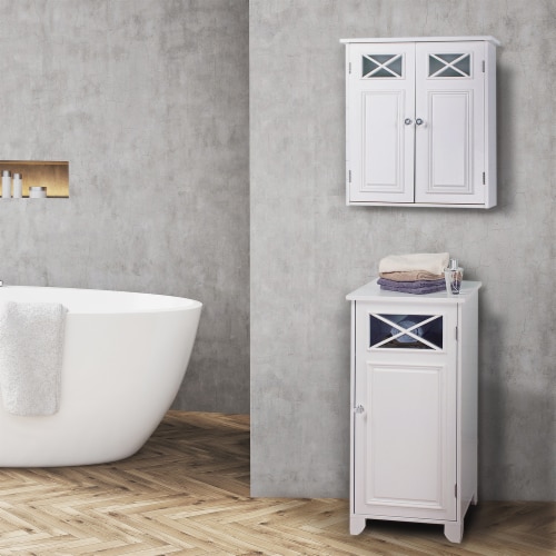 Elegant Home Fashions Wooden Bathroom Cross Molding Wall Storage Cabinet Space Saver, White Perspective: back