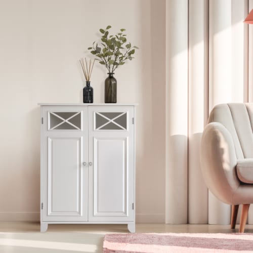 Elegant Home Fashions Wooden Bathroom Floor Cabinet 2 Doors White Dawson 6841 Perspective: back
