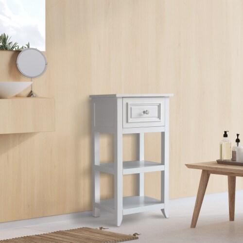 Elegant Home Fashions Wooden Bathroom Floor Storage Cabinet Space Saver Organizer, White Perspective: back