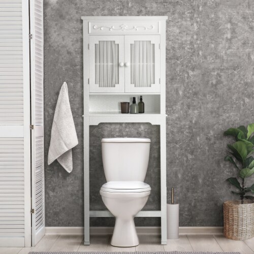 Elegant Home Fashions Bathroom Over the Toilet Cabinet with Adjust Storage Shelf White Perspective: back