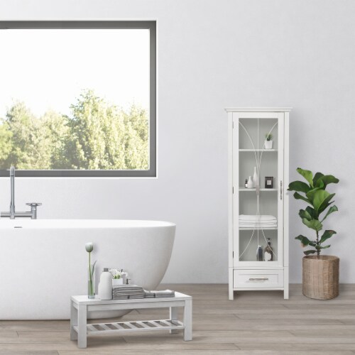 Elegant Home Fashions Wooden Bathroom Linen Cabinet Standing Tall Storage Space Saver, White Perspective: back