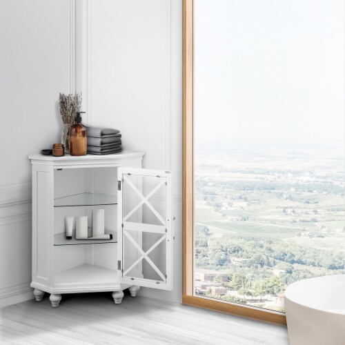 Elegant Home Fashions Wooden Bathroom Corner Floor Cabinet White ELG-631 Perspective: back