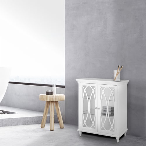Elegant Home Fashions Wooden Bathroom Floor Storage Cabinet Living Room Space Saver, White Perspective: back