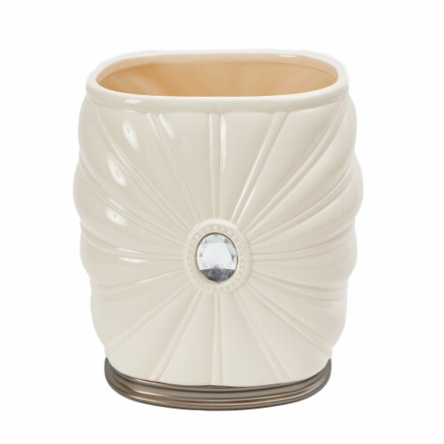 Elegant Home Fashions Bathroom Waste Basket Jemma Ivory & Silver Gem AC13206 Perspective: back