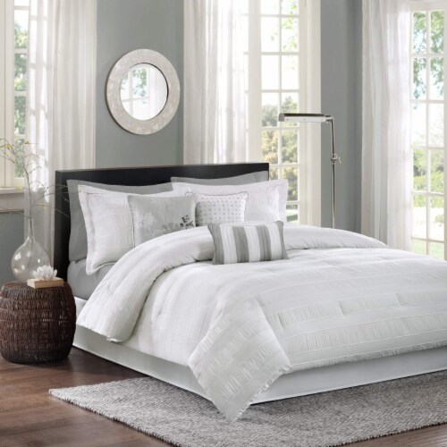 Madison Park Hampton 7 Piece Comforter Set, Queen, White Perspective: back