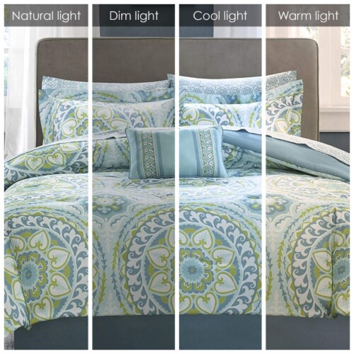 Madison Park MPE10-117 Essentials Serenity Complete Bed & Sheet Set King Aqua,King Perspective: back