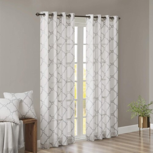 Madison Park Westmont Fretwork Print Grommet Top Window Curtain - Ivory Perspective: back