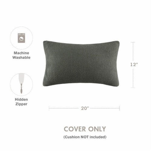 INK+IVY Bree Knit Oblong Pillow Cover, 12 x 20 , Charcoal Perspective: back