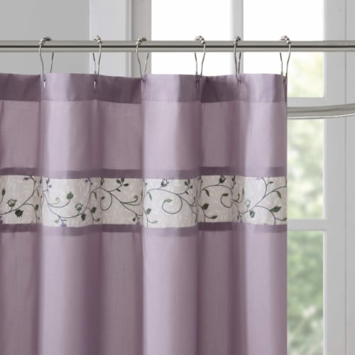 Madison Park Serene Shower Curtain Faux Silk Embroidered Floral Machine