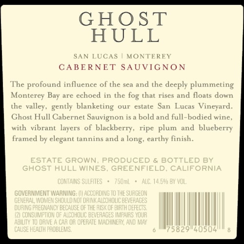 Ghost Hull Cabernet Sauvignon Red Wine Perspective: back