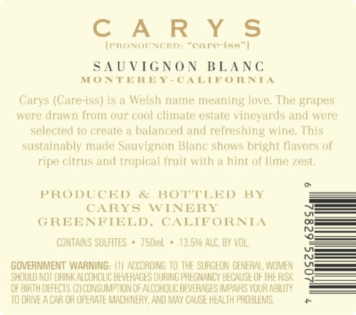 Carys Sauvignon Blanc Perspective: back