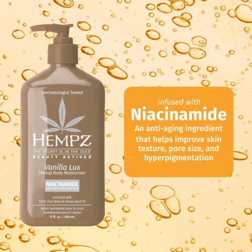 Hempz Beauty Actives Vanilla Lux Herbal Body Moisturizer with Niacinamide Perspective: back