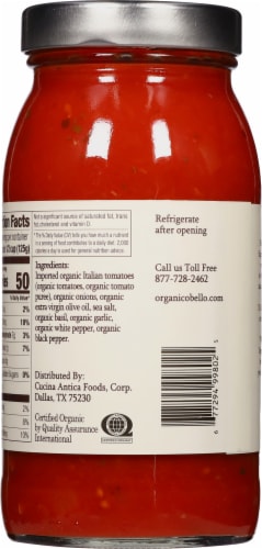 Organico Bello Organic Marinara Pasta Sauce Perspective: back