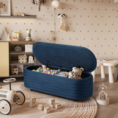 WestinTrends 54 Mid Century Modern Upholstered Velvet Tufted Oval Storage Bench Navy Blue 1 Unit King Soopers