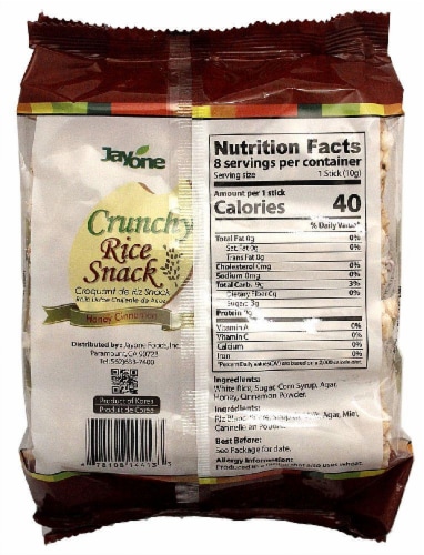 JayOne Crunchy Rice Snack Honey Cinnamon Perspective: back