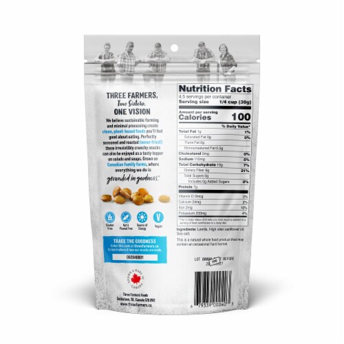 Three Farmers Sea Salt Crunchy Roasted Lentils Perspective: back