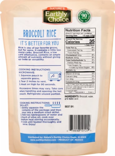 Nature's Earthly Choice Microwaveable Broccoli Rice Perspective: back