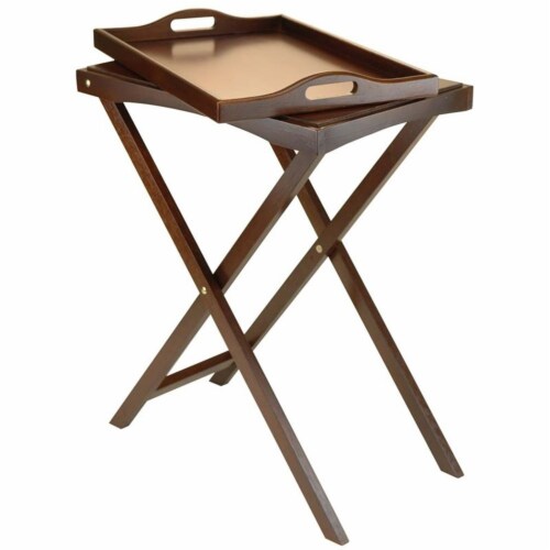 Pemberly Row Transitional Wood Folding Butler Table with Serving