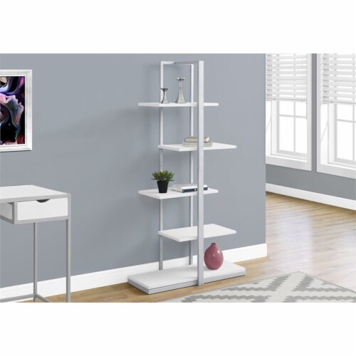 Pemberly Row 5 Shelf Metal Bookcase in White and Silver Perspective: back
