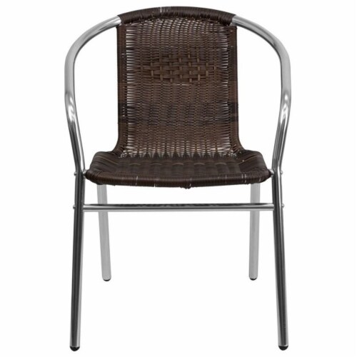 Bowery Hill Aluminum Rattan Dining Chair in Dark Brown Perspective: back