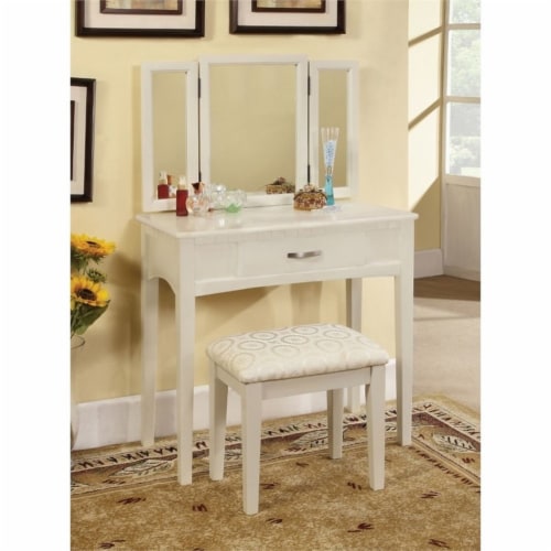 Bowery Hill Vanity Set with Stool in White Perspective: back