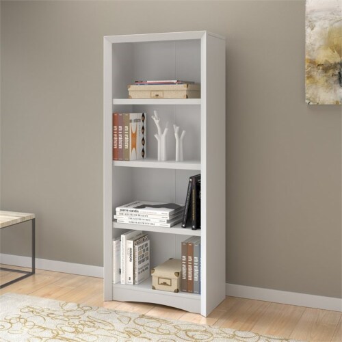 Atlin Designs 59 Tall 4 Shelf Bookcase in White Faux Woodgrain Perspective: back