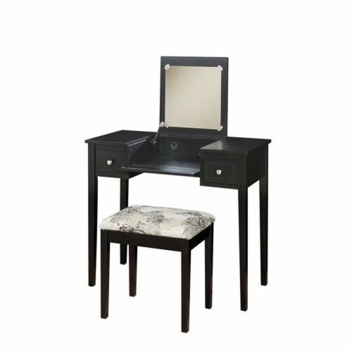 Riverbay Furniture Vanity Set Black with Bench Perspective: back