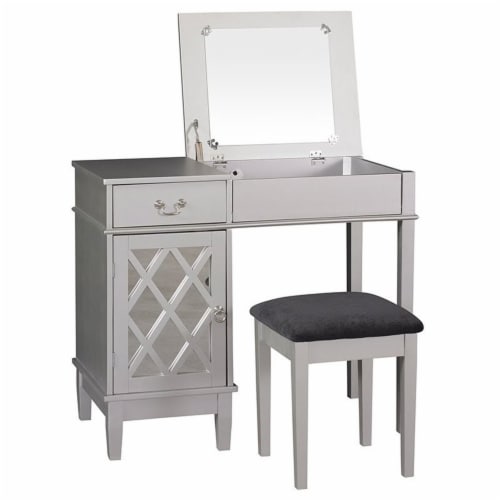 Riverbay Furniture Vanity Set in Silver Finish Perspective: back