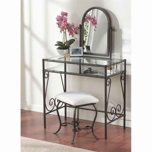 Riverbay Furniture Metal Vanity Set in Linen Perspective: back