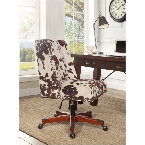 Riverbay Furniture Transitional Fabric Armless Cow Print Office Chair in Brown Perspective: back