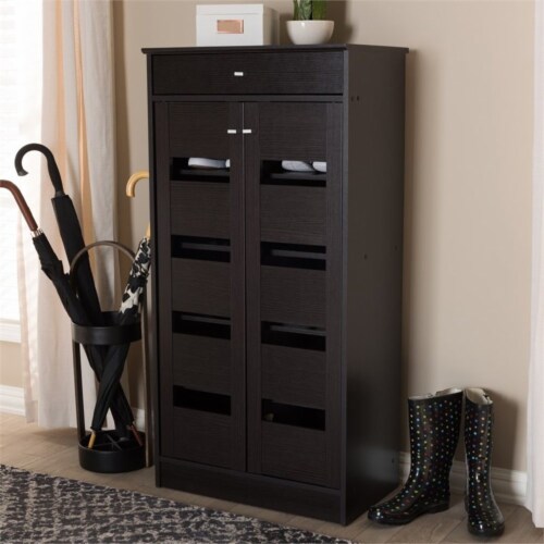 Baxton Studio Acadia Shoe Cabinet in Wenge Brown Perspective: back