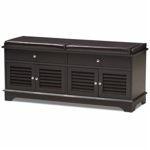 Baxton Studio Leo Faux Leather Shoe Storage Bench in Dark Brown Perspective: back