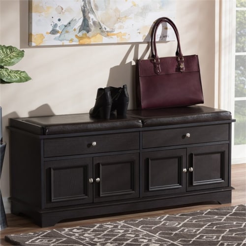Baxton Studio Mason Faux Leather Shoe Storage Bench in Dark Brown Perspective: back