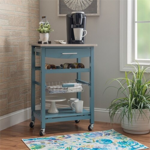 Riverbay Furniture Kitchen Cart in Blue Perspective: back