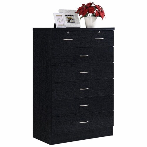 Pemberly Row Tall 7 Drawer Chest with 2 Locking Drawers in Black