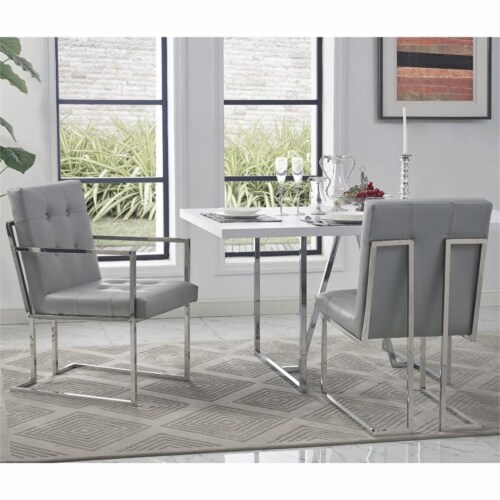 Brika Home Faux Leather Dining Chair in Light Gray (Set of 2) Perspective: back