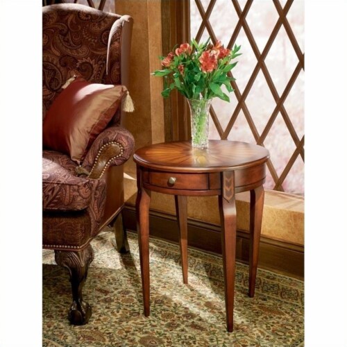 Beaumont Lane Round Wood End Table in Distressed Plantation Cherry