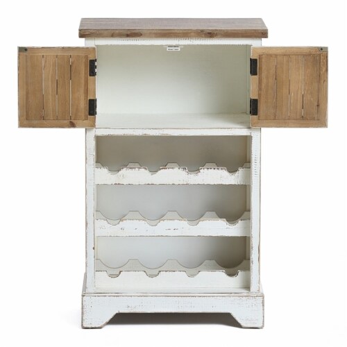 Pemberly Row Farmhouse 2 Door Wood Wine Cabinet in Rustic White Natural 1 Fry s Food Stores