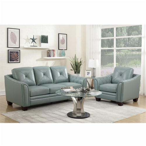 Maklaine Tufted Leather Sofa In Spa Green 1 Fry s Food Stores
