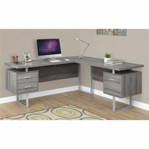 Levan Home L Shaped Corner Computer Desk in Dark Taupe Perspective: back