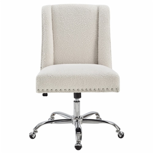 Riverbay Furniture Upholstered Swivel Office Chair in Cream Sherpa Perspective: back