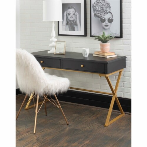 Riverbay Furniture Modern 2 Drawer Wood Metal Campaign Desk in