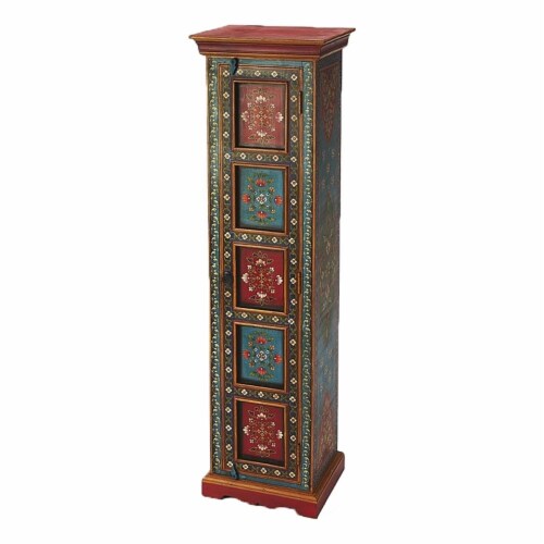 Beaumont Lane Boho Chic Traditional Wood Hand Painted Cabinet in Multi-Color Perspective: back